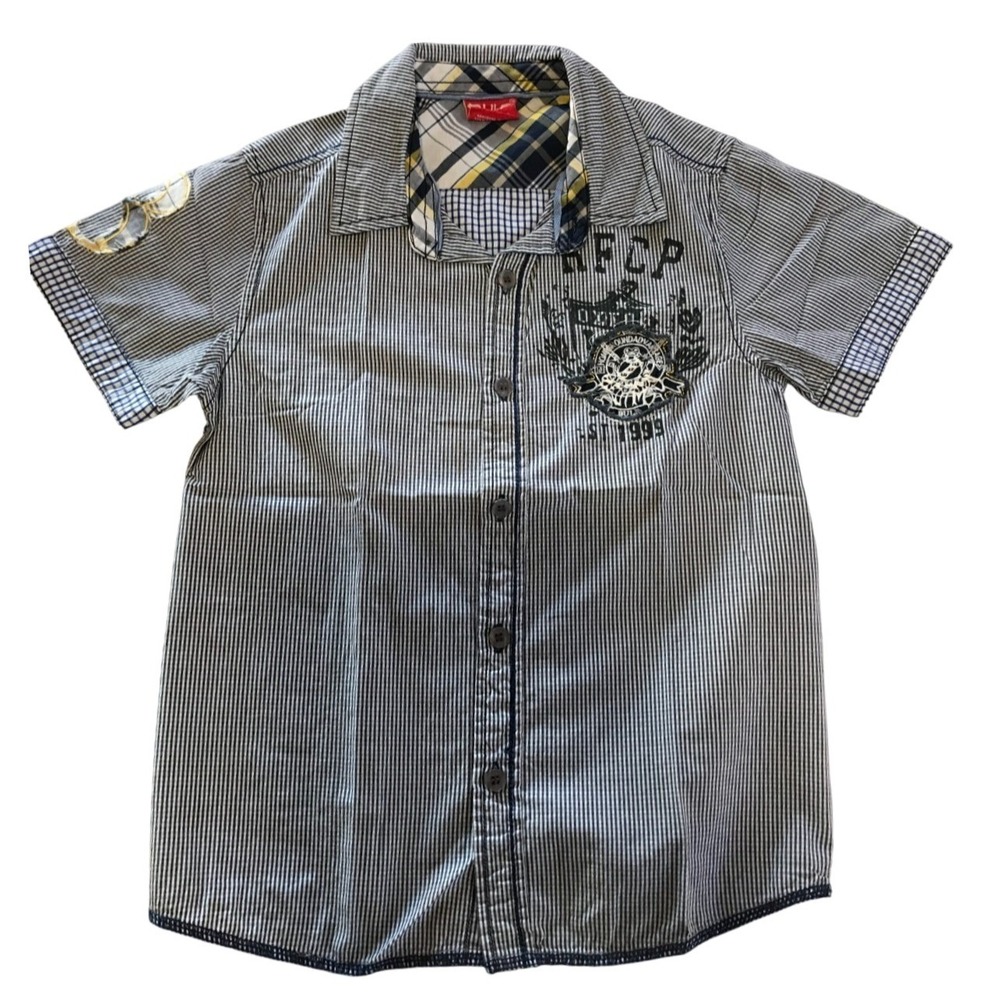 BULB Button Down Shirt Kids Size 8 Blue White‎ Stripe Short Sleeve